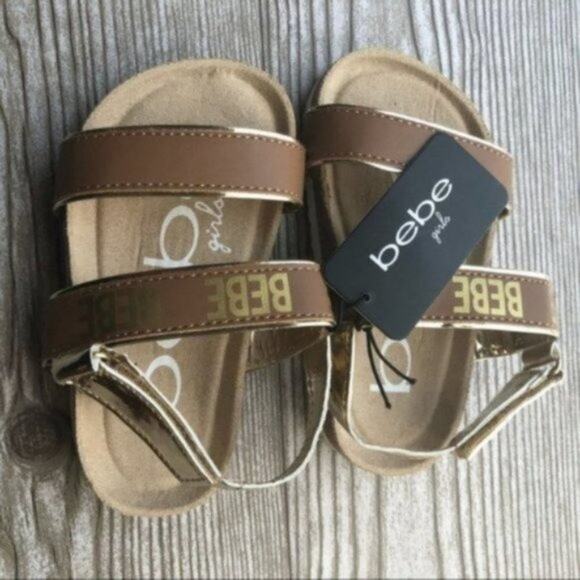 Bebe Brown & Gold Toddler Girl’s Sandals Sz 8 - Picture 7 of 10